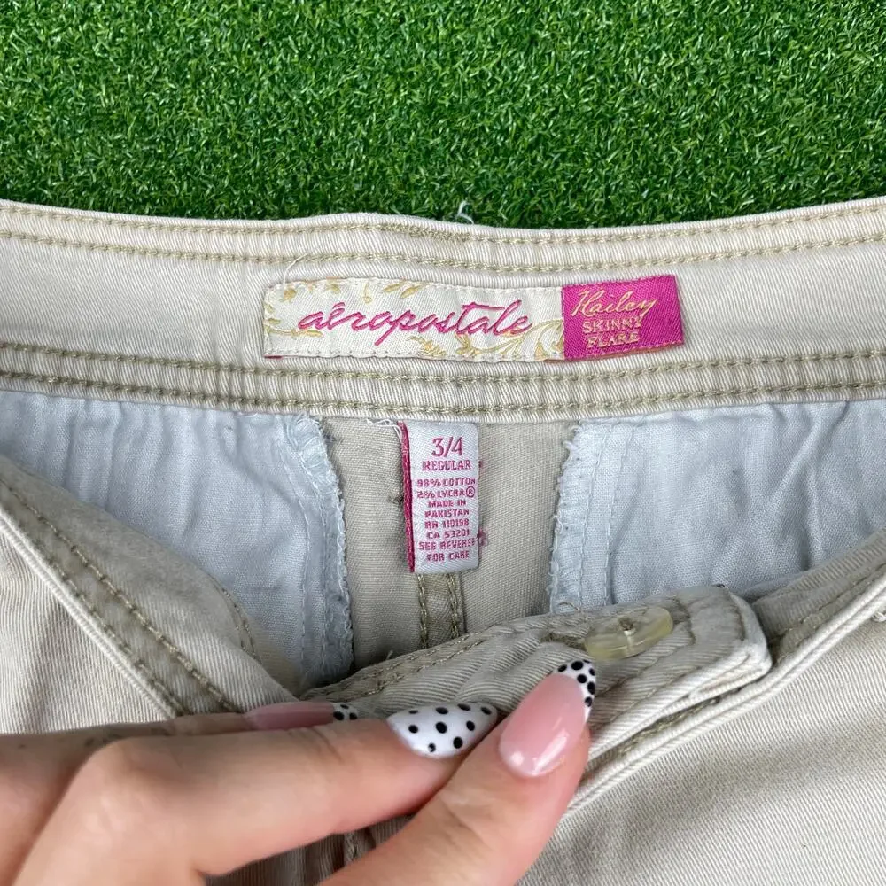 Y2K Aeropostale Low Rise Khaki Flare Pants Sz 3/4